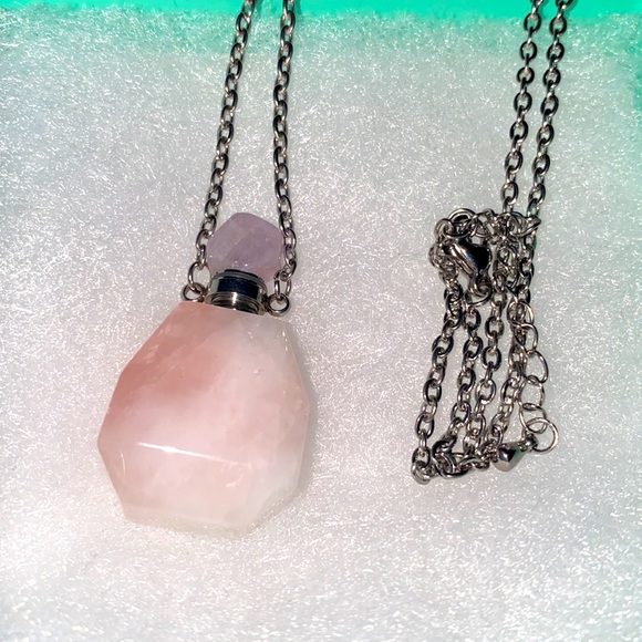COPY - Natural Rose Quartz Perfume Bottle Sterling Silver Necklace 16” - Picture 4 of 8